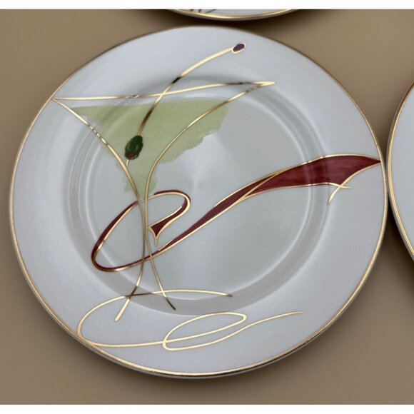 Set of 4 Pier 1 Martini Cocktail Dessert Plates Olive Porcelain Appetizer 7.5" - Picture 2 of 16
